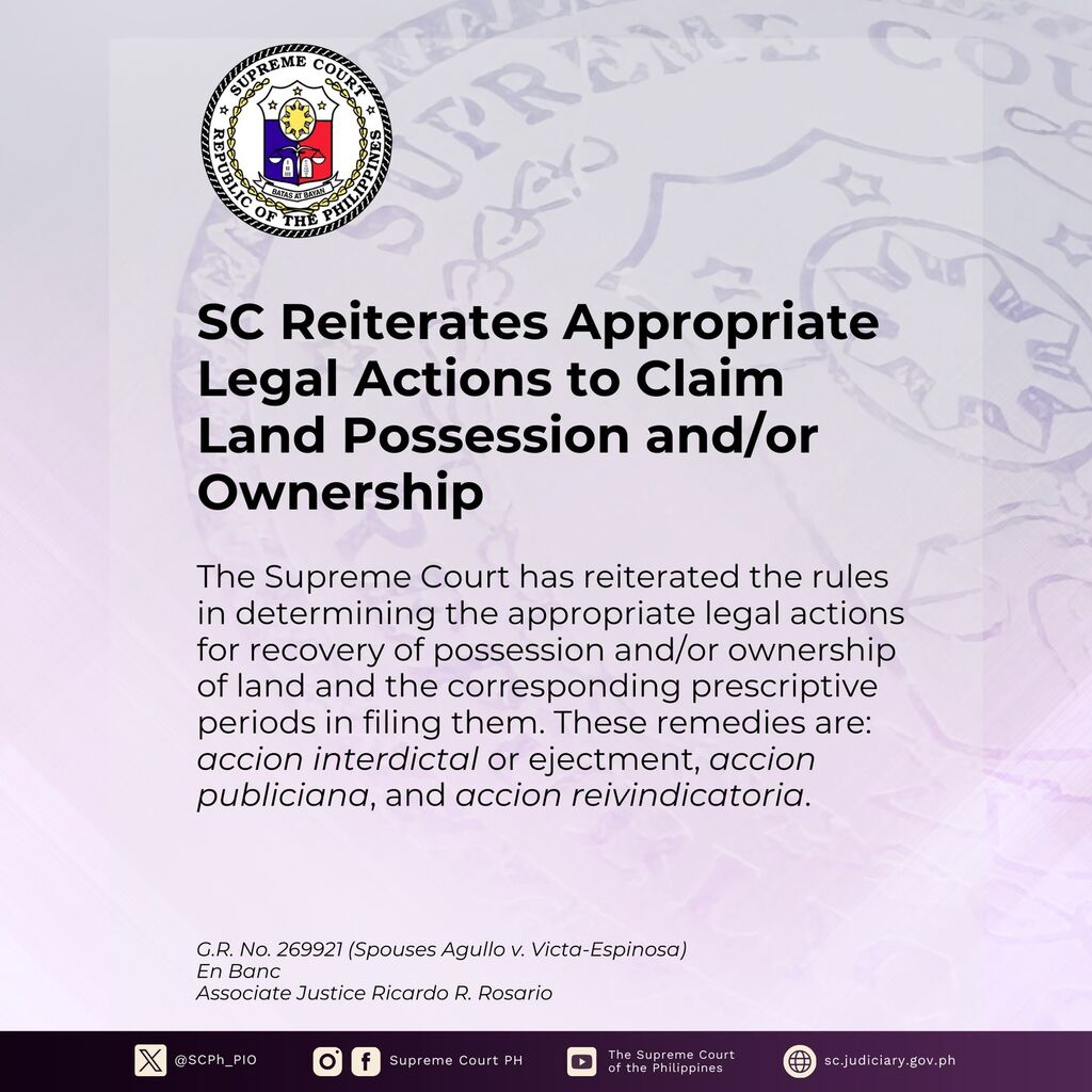 SC Clarifies Appropriate Legal Actions for Claiming Land Ownership and Possession