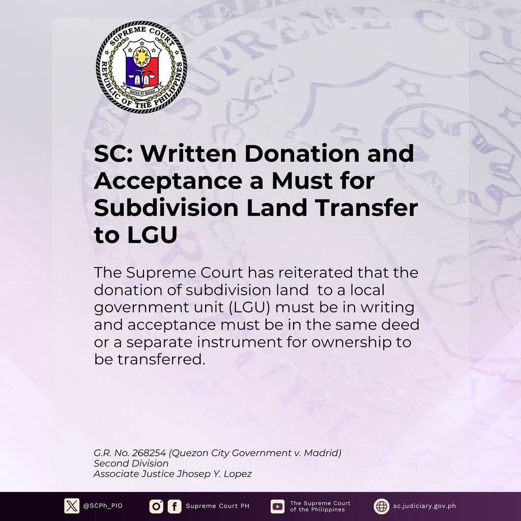 SC: Written Donation a Must for Subdivision Land Transfer to LGU