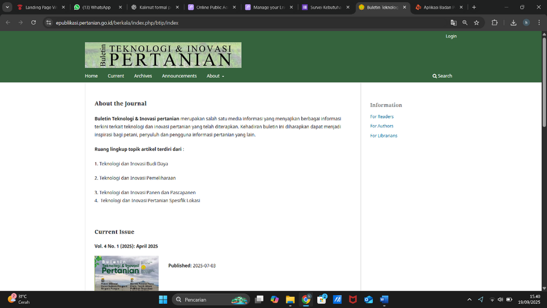 E-Publikasi Buletin teknologi dan Inovasi pertanian Kementrian Pertanian 