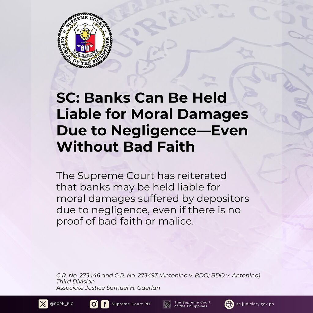 SC: Banks Can Be Held Liable for Moral Damages Due to Negligence&mdash;Even Without Bad Faith