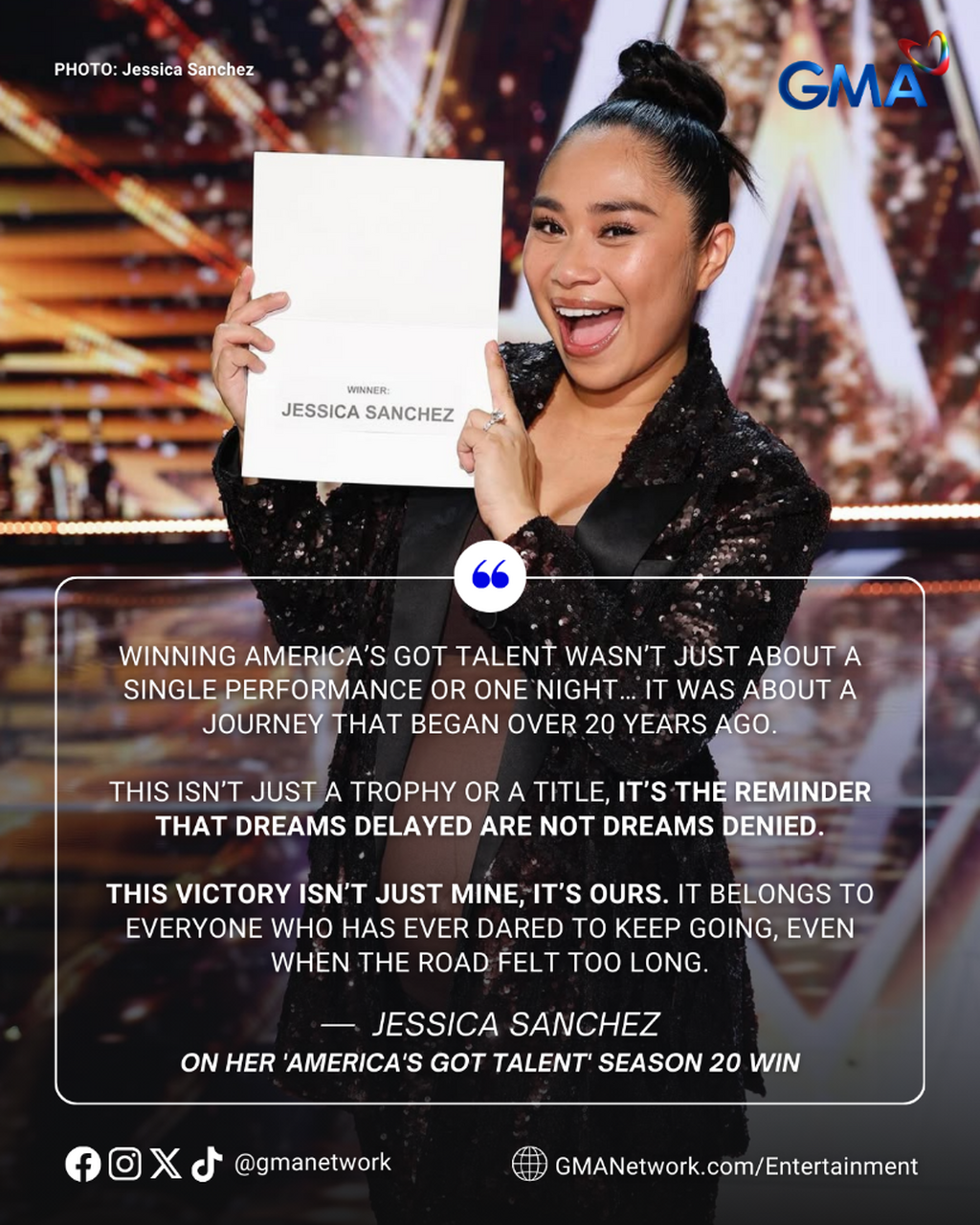 Jessica Sanchez on 'America's Got Talent' Season 20 win: 'This victory isn't just mine, it's ours.'