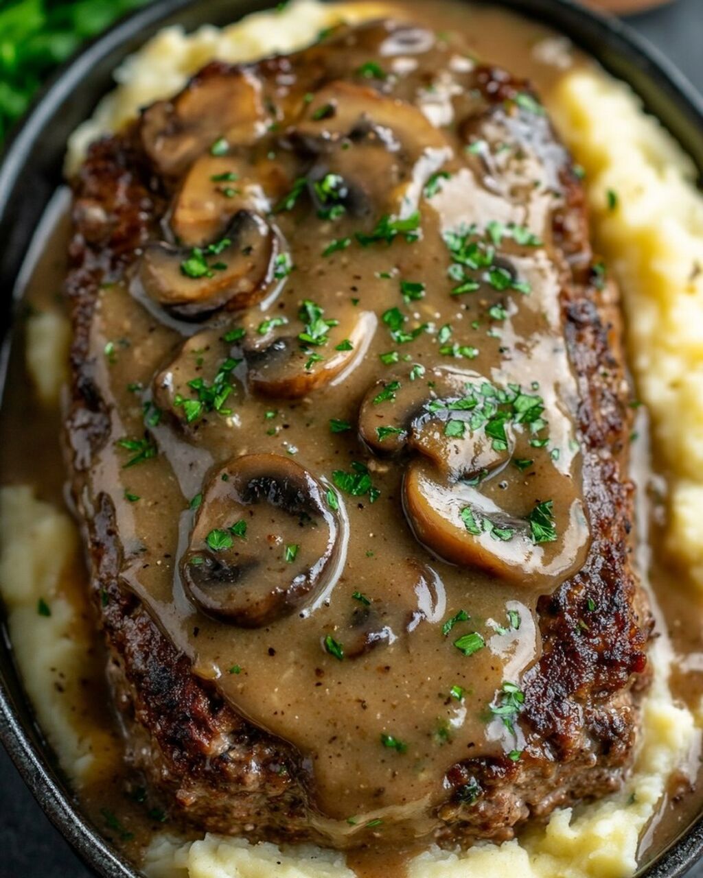 Salisbury Steak Meatloaf with Mushroom Gravy