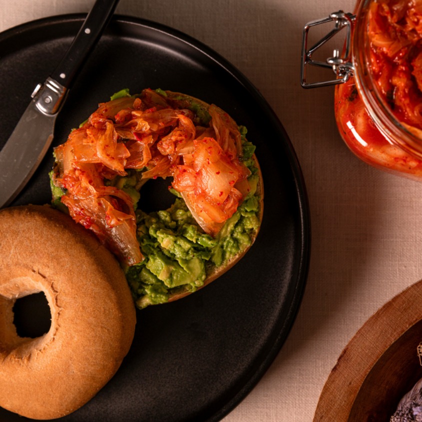 Smashed Avocado & Kimchi Bagel