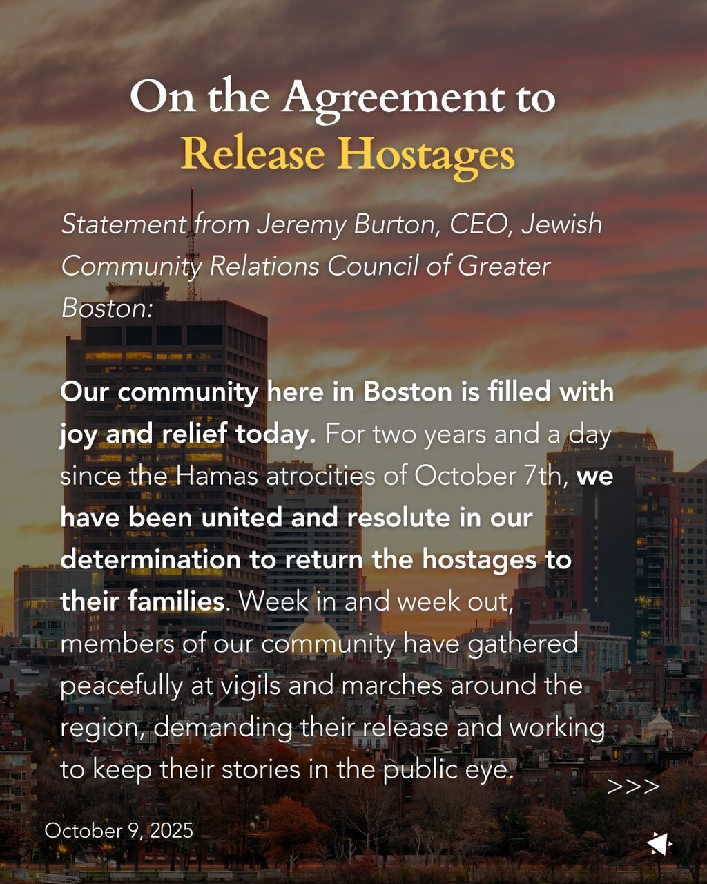 A Message on Agreement to Release Hostages