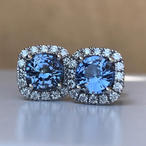 Light blue sapphire and diamond cluster earrings