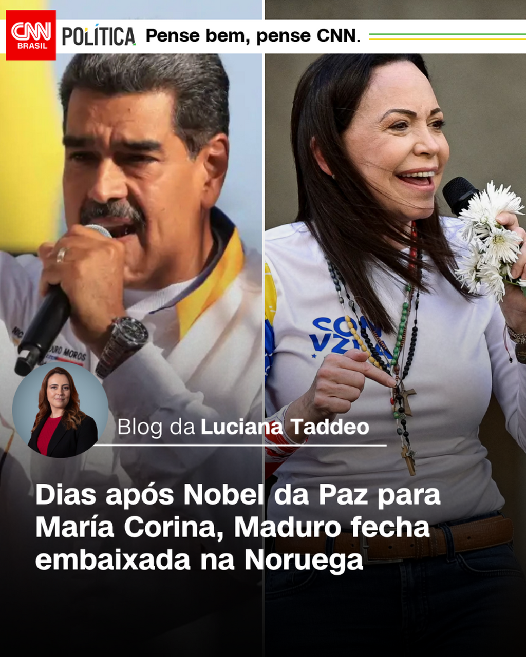 Dias ap&oacute;s Nobel da Paz para Mar&iacute;a Corina, Maduro fecha embaixada na Noruega