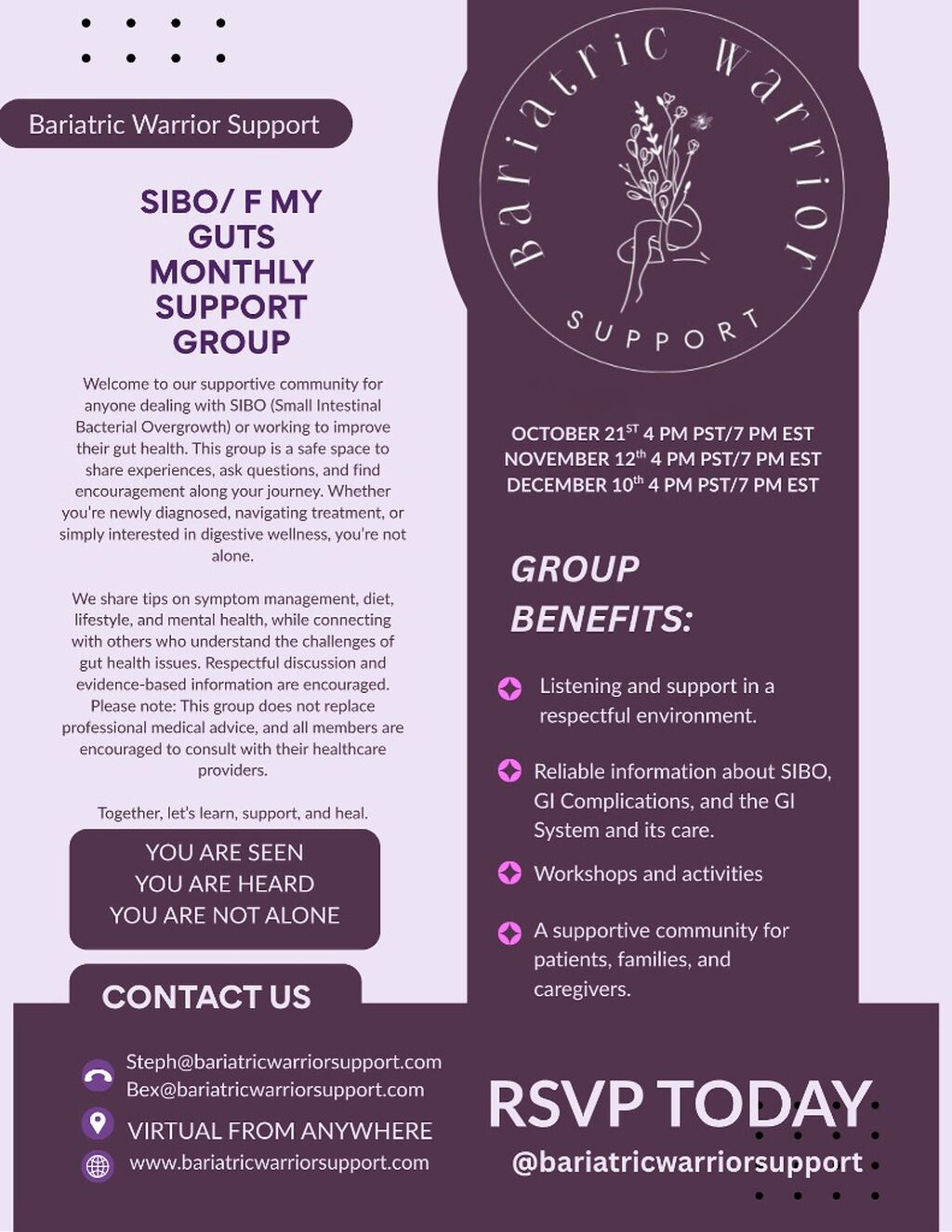 BARIATRIC WARRIOR SUPPORT FREE MONTHLY SUPPORT GROUPS