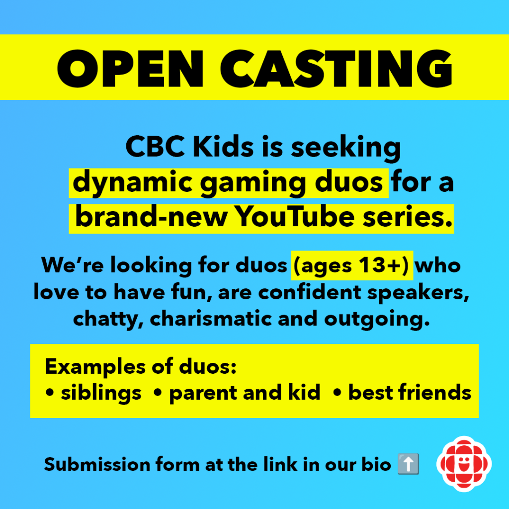 CBC Kids is looking for gamer duos for a new series