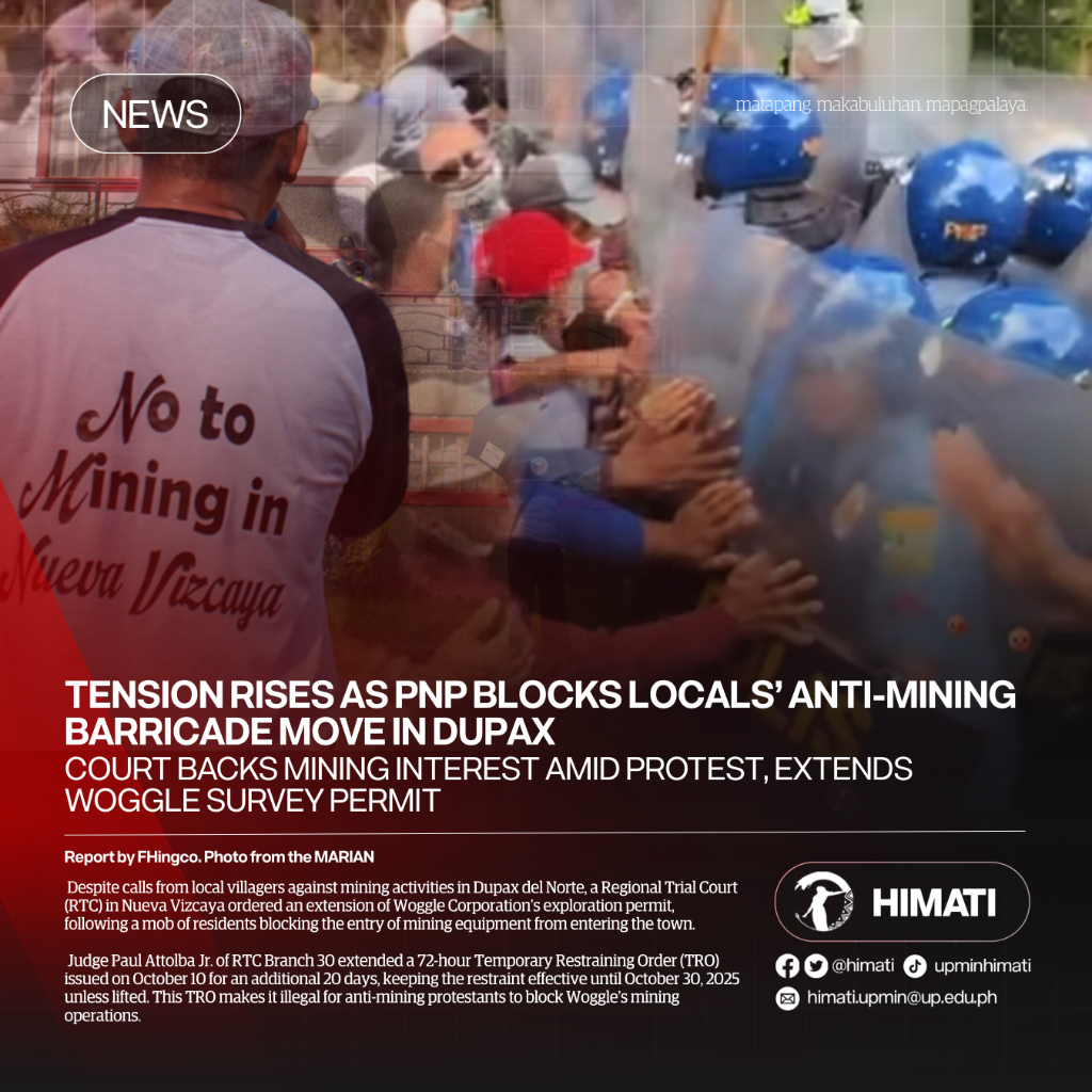 NEWS | Tension rises as PNP blocks locals&rsquo; anti-mining barricade move in Dupax Court backs mining interest amid protest, extends Woggle survey permit