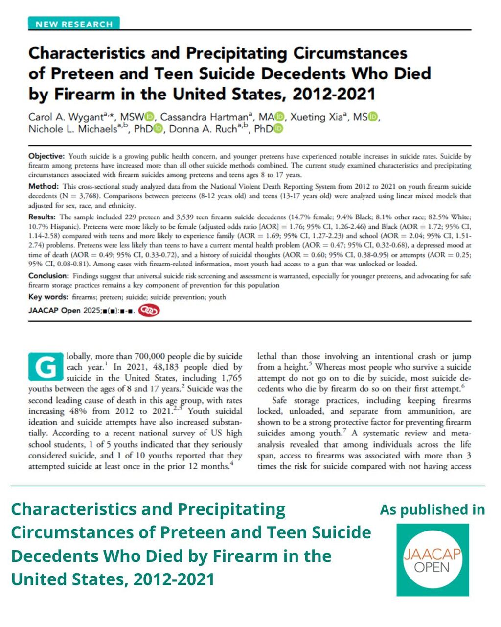 JO 0925 Preteen and Teen Suicide Decedents Who Died by Firearm