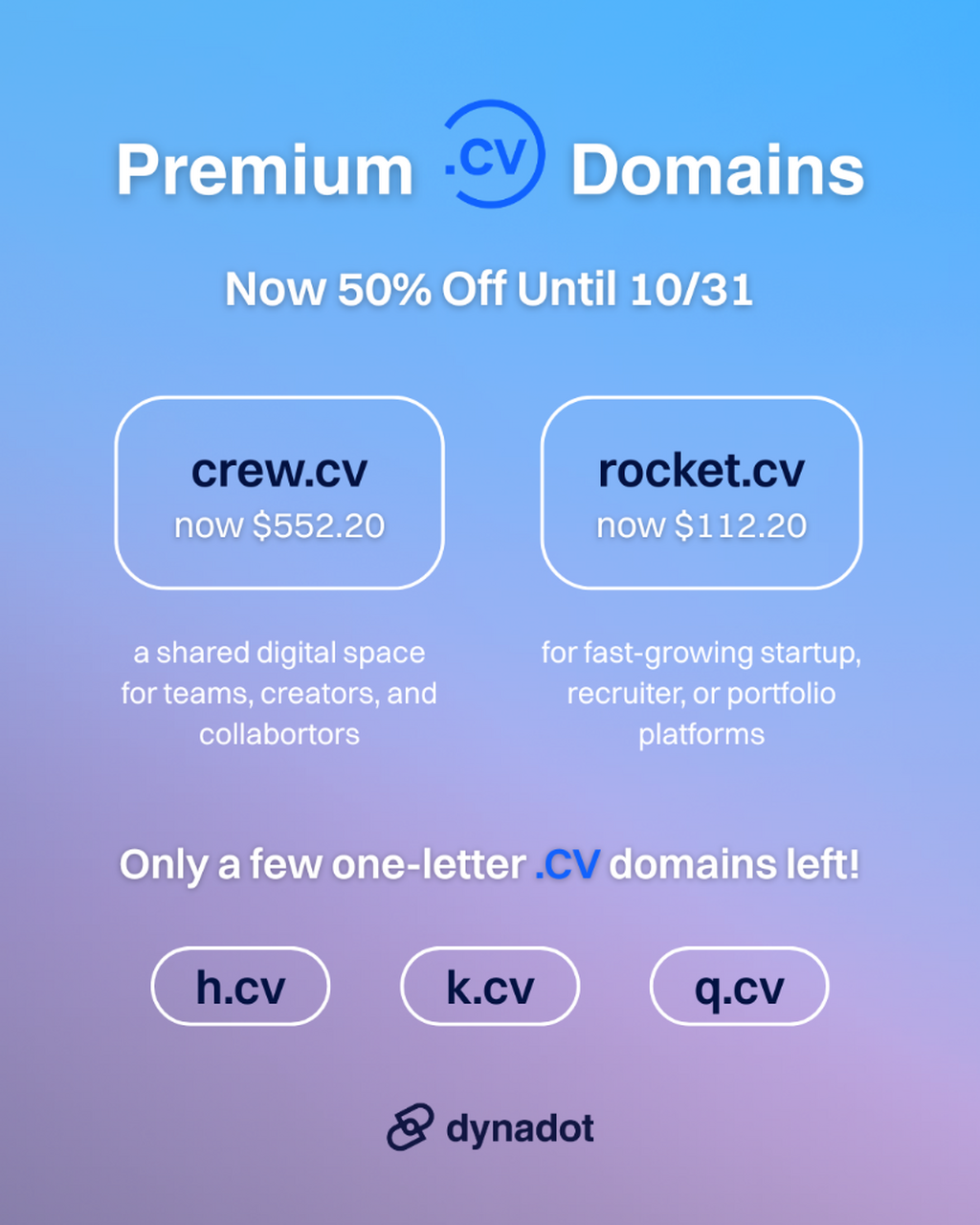 Premium .CV Domains now 50% off!