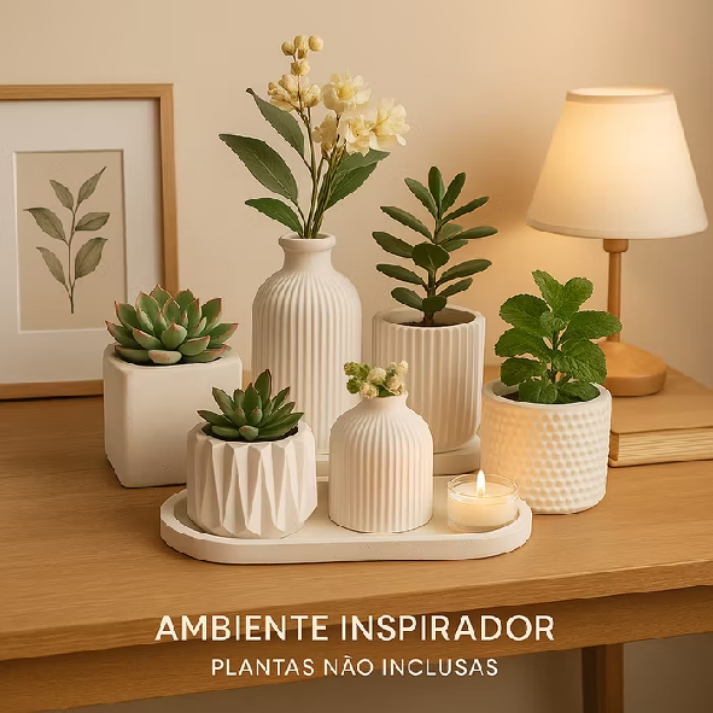 Kit 25 Vasos Decorativos Premiun 3D Gesso Planta Artificial Natural Casa Flor