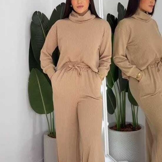Conjunto Feminino Confort&aacute;vel Pantalona + Blusa Gola Alta Manga Longa | Tecido Anarruga Importado | Look Elegante e Casual