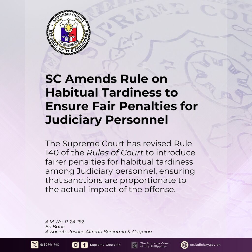 SC Amends Rule 140 on Habitual Tardiness to Ensure Fair Penalties for Judiciary Personnel