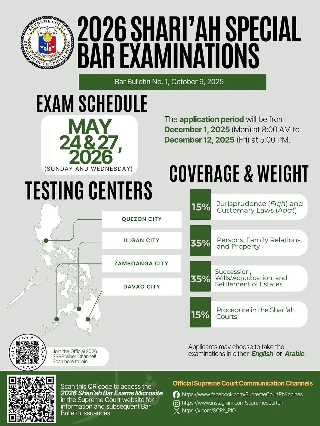 2026 Shari&rsquo;ah Special Bar Examinations Bar Bulletin No. 1