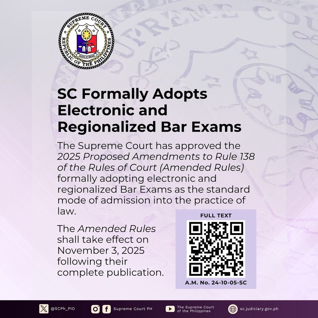 SC Adopts Electronic and Regionalized Bar Examinations under Amended Rules