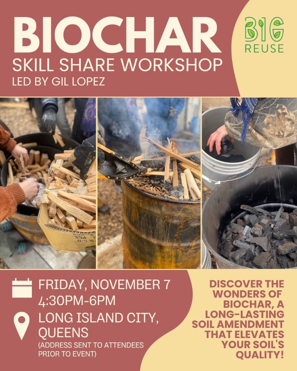 11/7, 4:30pm | Biochar Skillshare (LIC, Queens)
