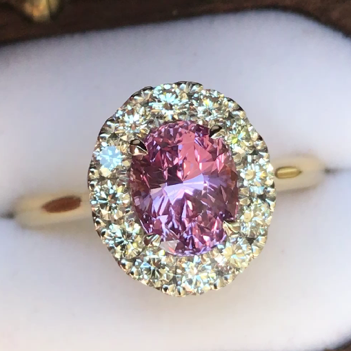 Padparadscha Sapphire Diamond Halo Ring