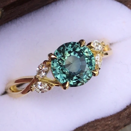 Teal Green Sapphire Diamond Ring
