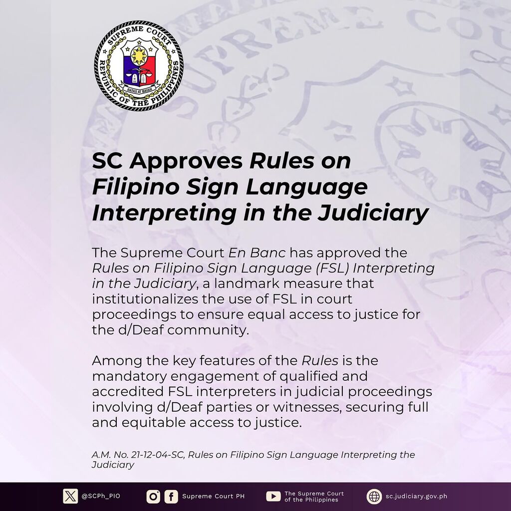 SC Approves Rules on Filipino Sign Language  Interpreting in the Judiciary
