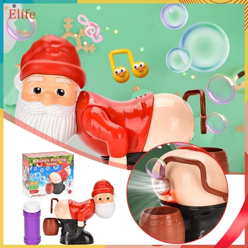 Christmas Funny Bubble Toy Santa Claus Bubble Blower with Music Light & Light Electric Fart Santa Claus