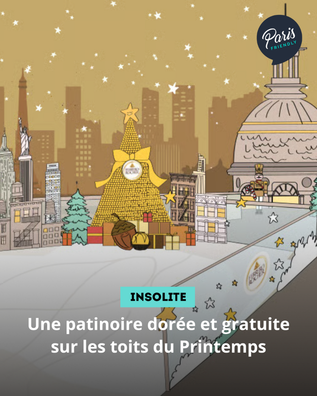 Une patinoire dor&eacute;e et gratuite sur les toits du Printemps