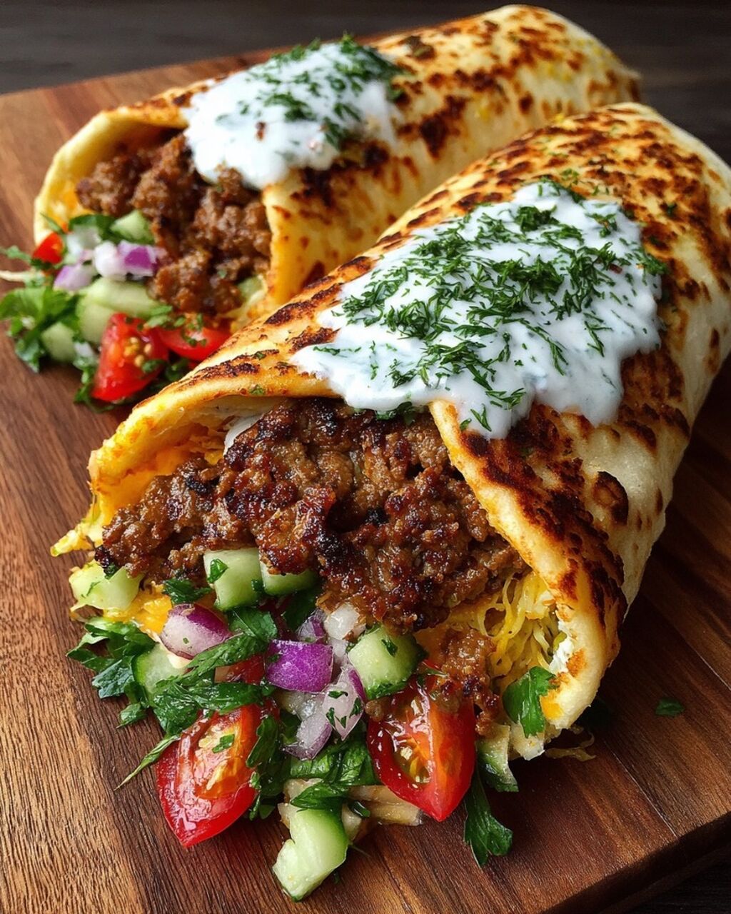 Greek Beef Wraps with Garlic Yogurt Sauce