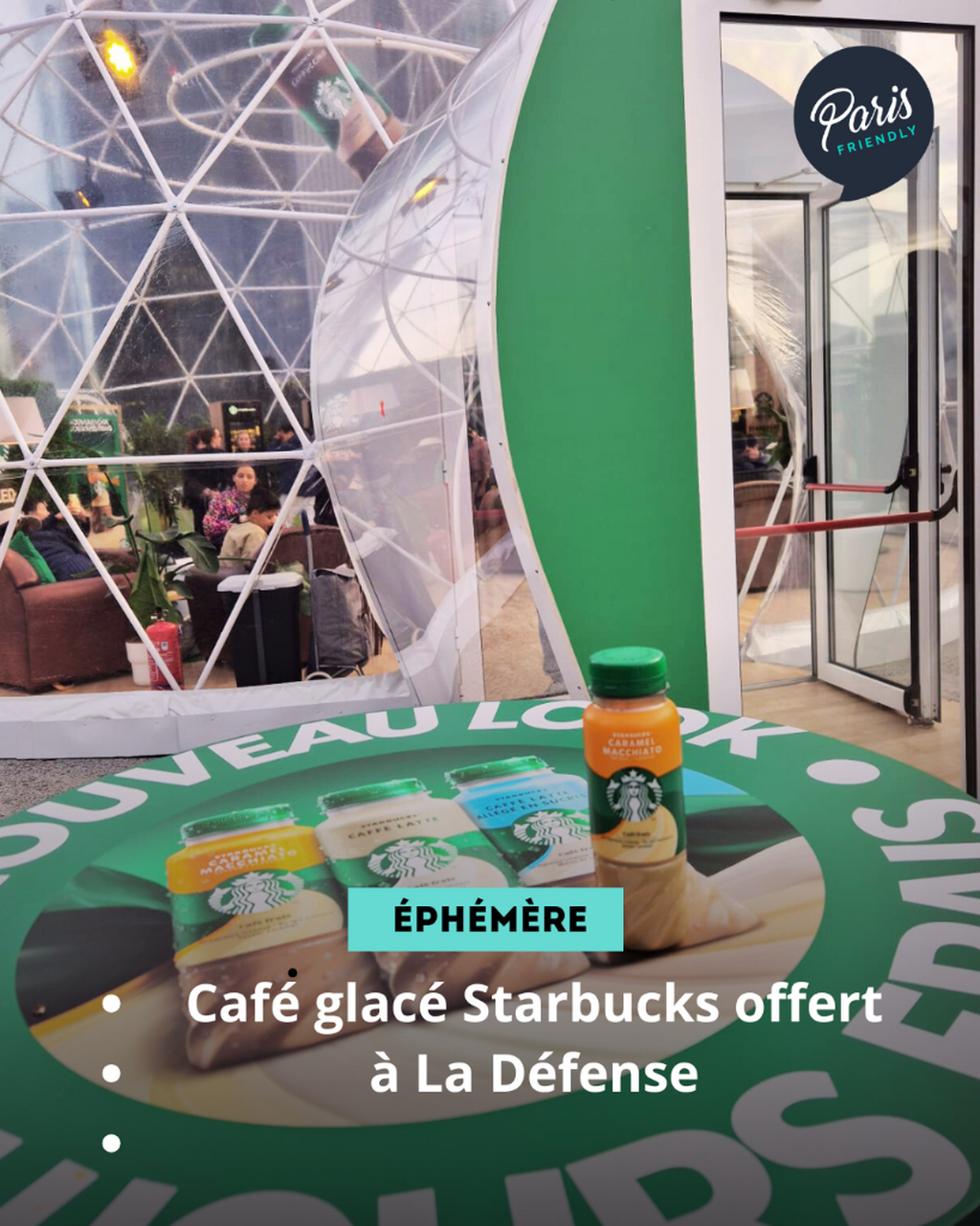 Starbucks installe un caf&eacute; &eacute;ph&eacute;m&egrave;re gratuit dans une bulle sur le parvis de La D&eacute;fense