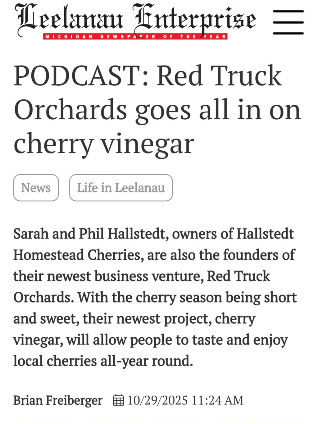 Podcast: Red Truck Orchards Goes All in on Cherry Vinegar
