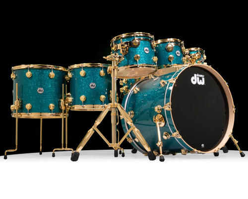 DW Collector's 7pc Maple SSC Shells Teal Glass w/Gold Hardware