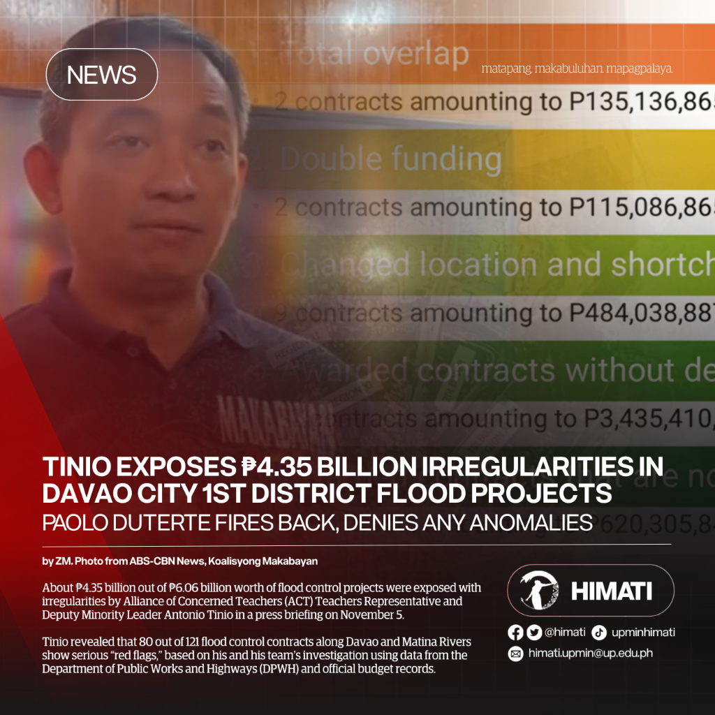 NEWS | Tinio exposes ₱4.35 billion irregularities in Davao City 1st District flood projects Paolo Duterte fires back, denies any anomalies