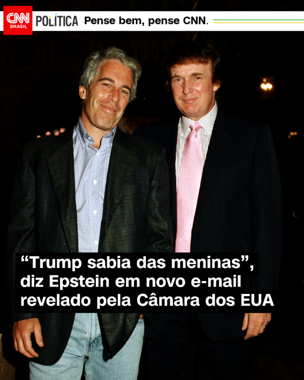 &ldquo;Trump sabia das meninas&rdquo;, diz Epstein em novo e-mail revelado pela C&acirc;mara