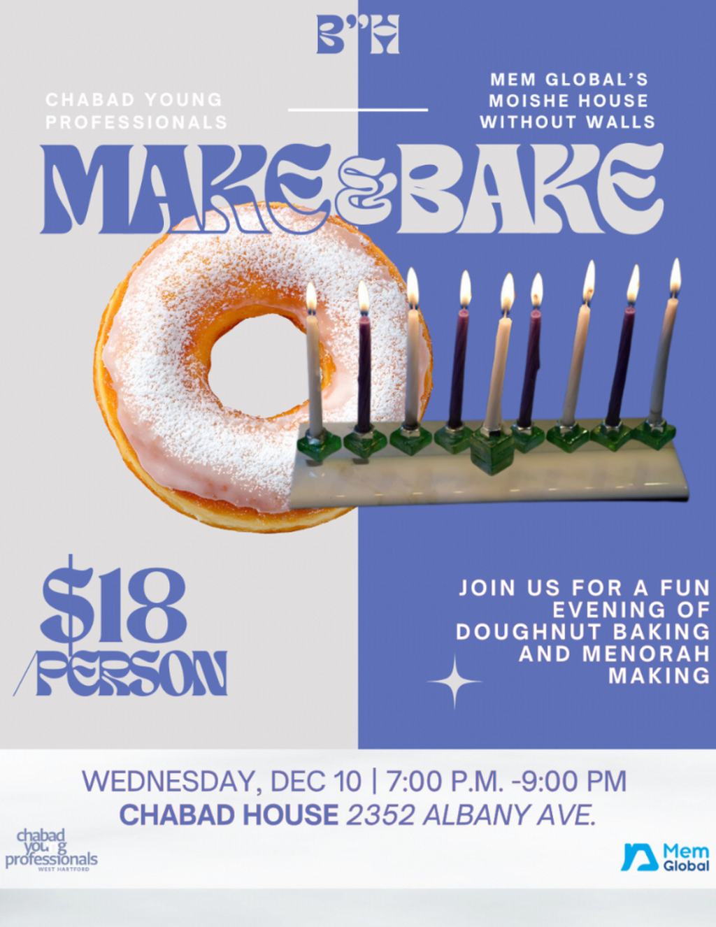Past Event - Weds Dec 10th 2025 - Make Menorahs & Bake Doughnuts w/ CYP