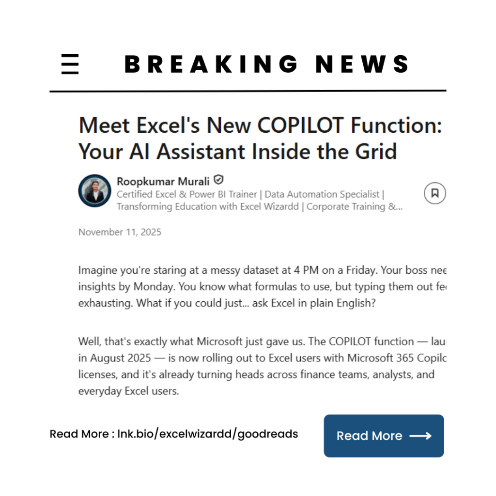 🤖 Meet Excel's New COPILOT Function: Your AI Assistant Inside the Grid 