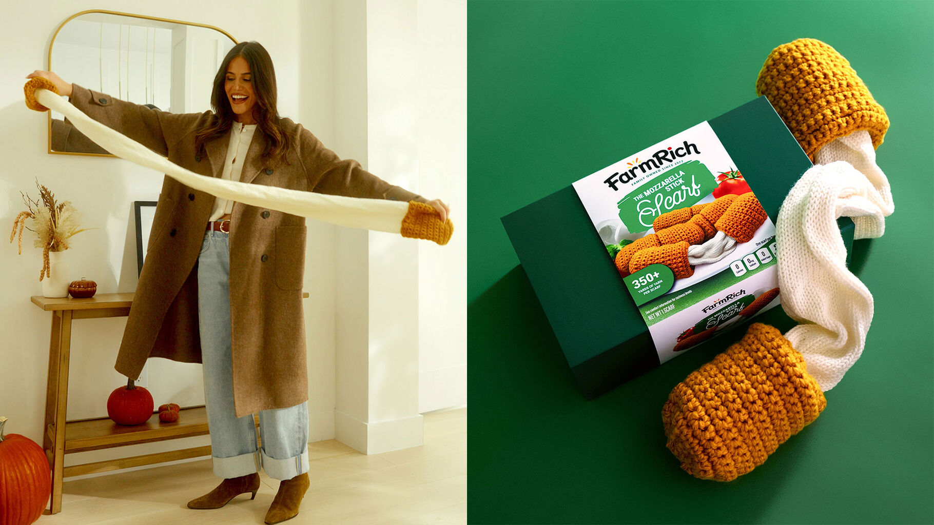 Farm Rich&rsquo;s new scarves mimic the cheese pull of gooey mozzarella sticks