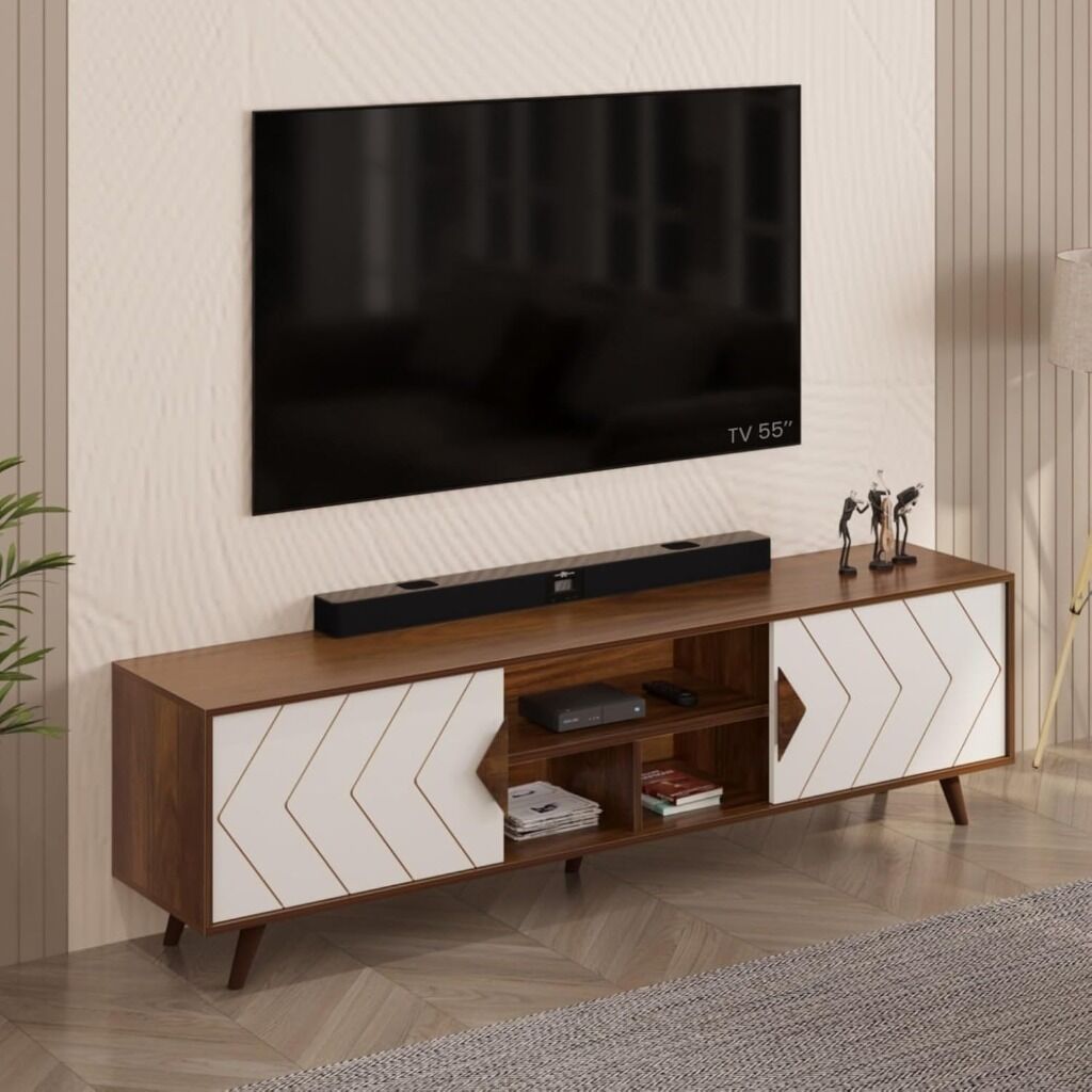 Wilbrome Engineering Wood Floor Standing TV Entertainment Unit Set Top Box Stand/TV Cabinet with Shelves for Books & D&eacute;cor Display Unit, Upto 75 Inches (Brown Maple & White)