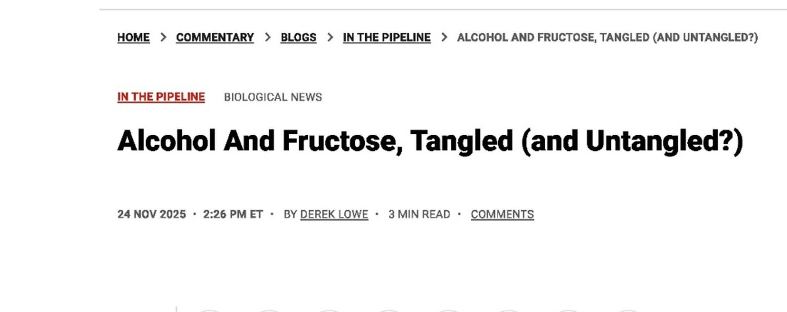 Alcohol and Sugar- Editorial at Science