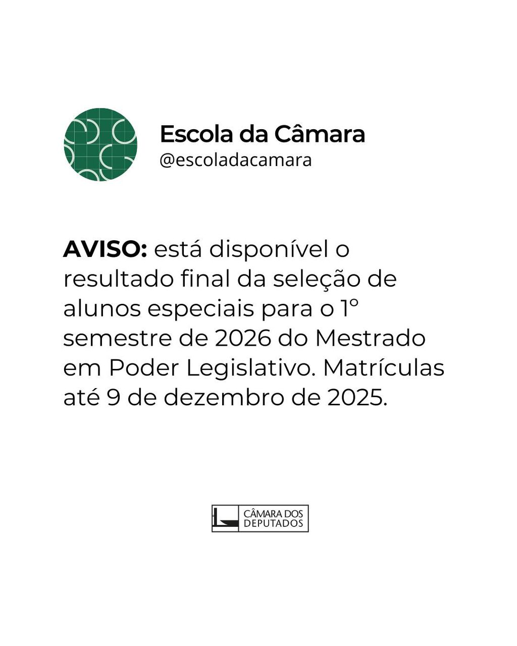 Resultado Alunos Especiais - 1&ordm; Semestre de 2026