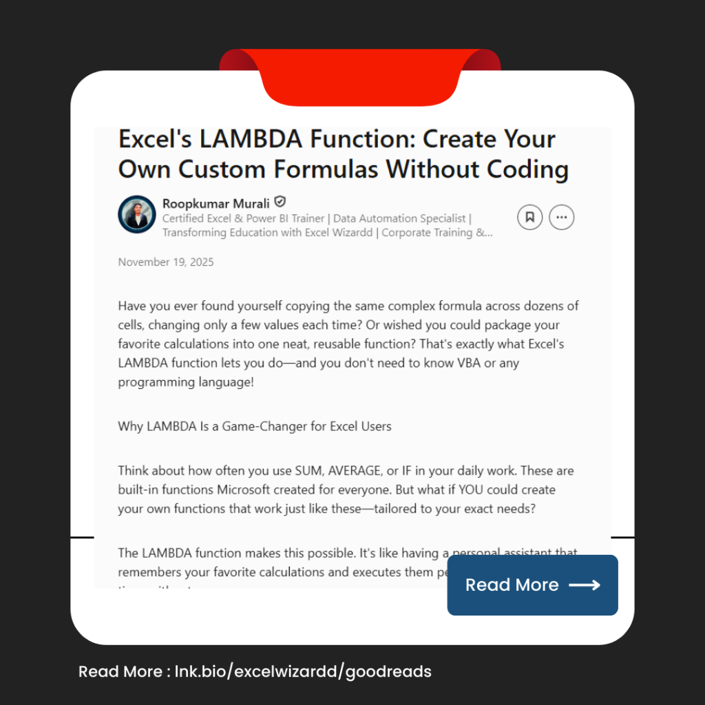⚡ Excel's LAMBDA Function: Create Your Own Custom Formulas Without Coding 