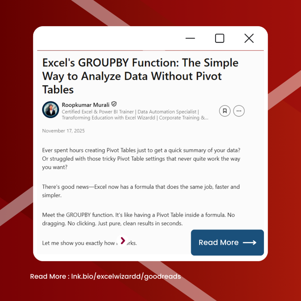 📈 Excel's GROUPBY Function: The Simple Way to Analyze Data Without Pivot Tables 