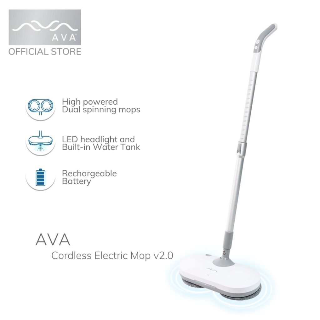 AVA Cordless Electric Mop v2.0 Rechargeable Spinning Spray Mop w/ LED Light Cordless Dual Motor