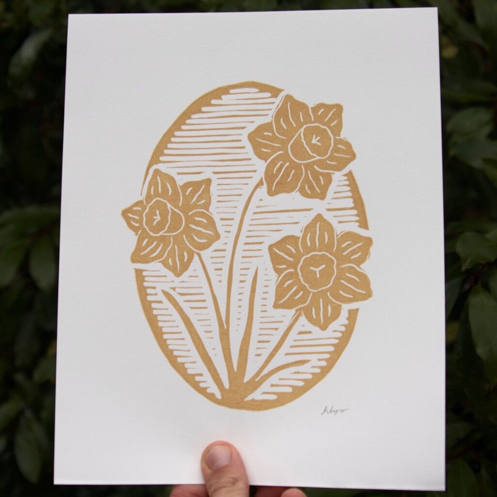 Daffodil Linocut Print, 8x10&rdquo;