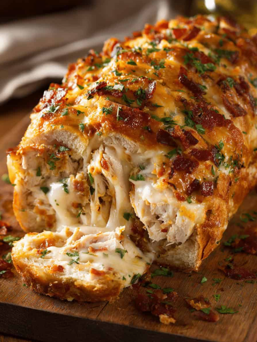 Cheesy Chicken and Bacon-Stuffed Bread Loaf