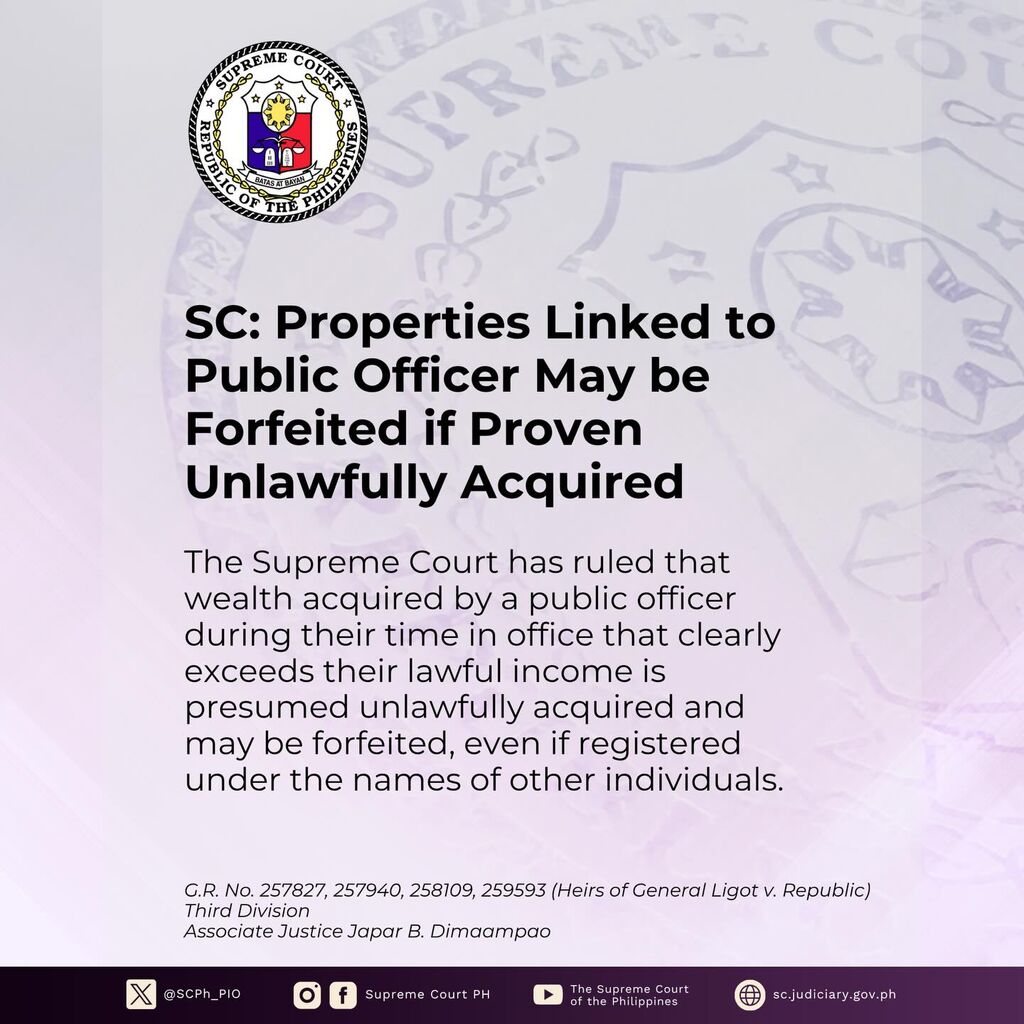 SC: Properties Linked to Public Officer May be Forfeited if Proven Unlawfully Acquired