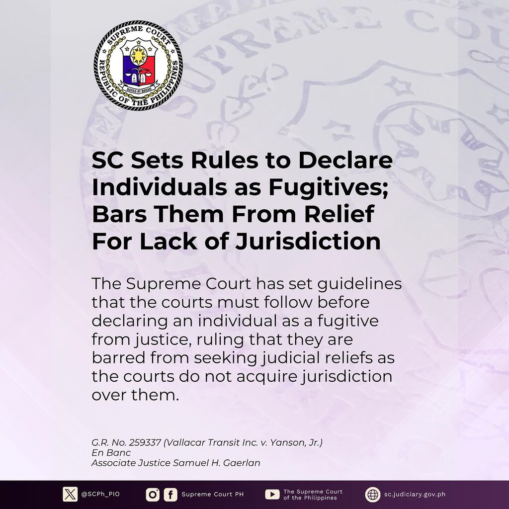 SC Clarifies Rules on Fugitive Status; Bars Them from Judicial Relief