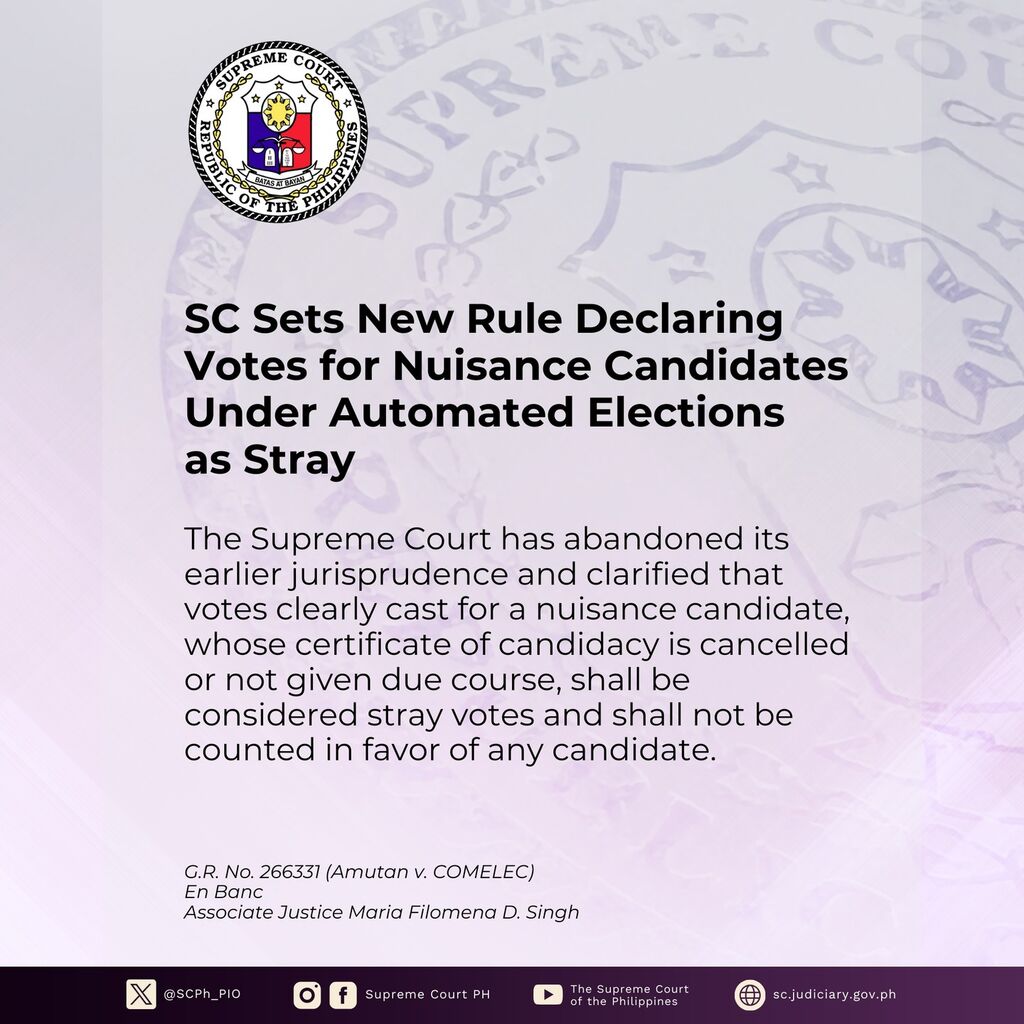 SC Sets New Rule Declaring Votes for Nuisance Candidates Under Automated Elections as Stray