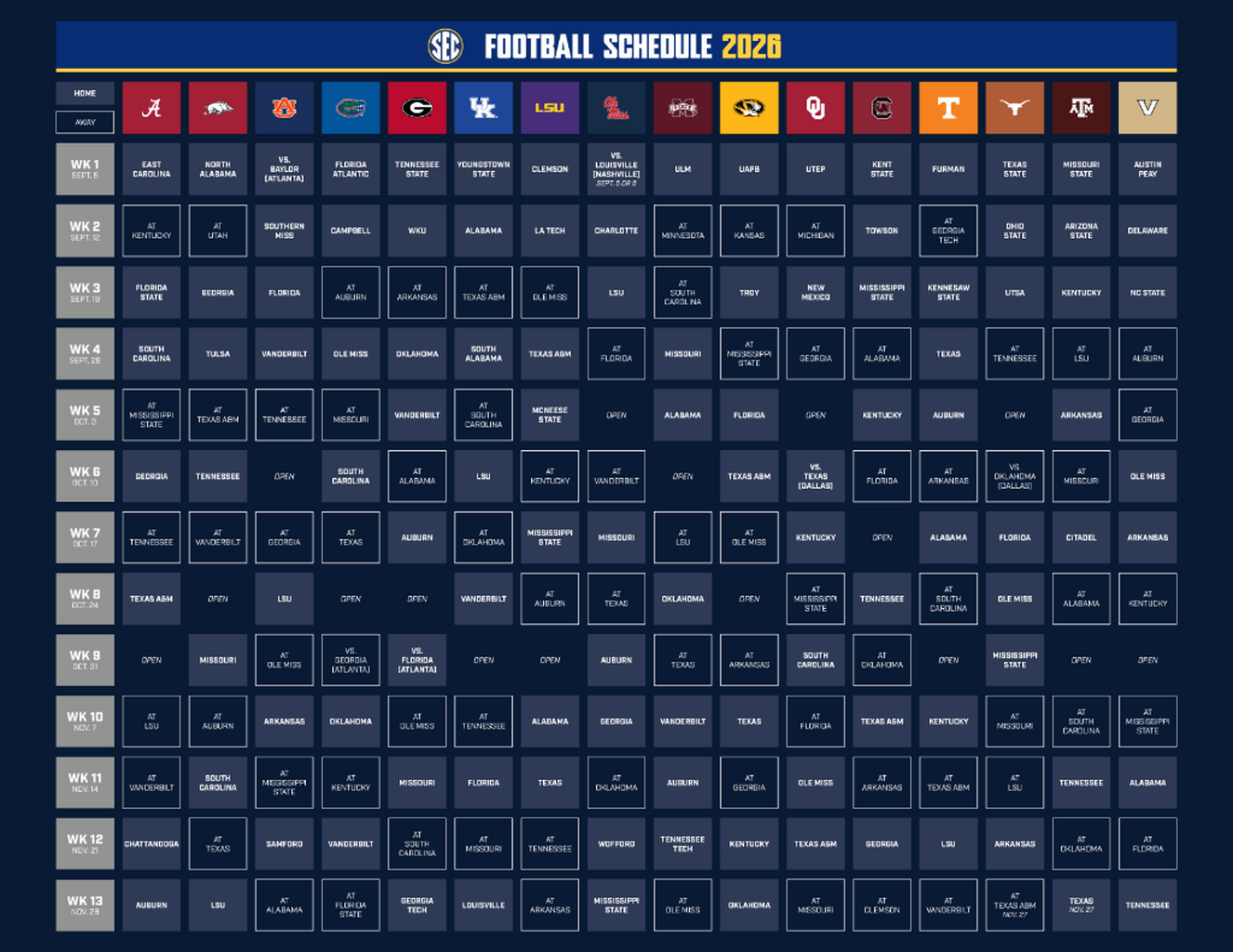 2026 SEC Football Composite Schedule