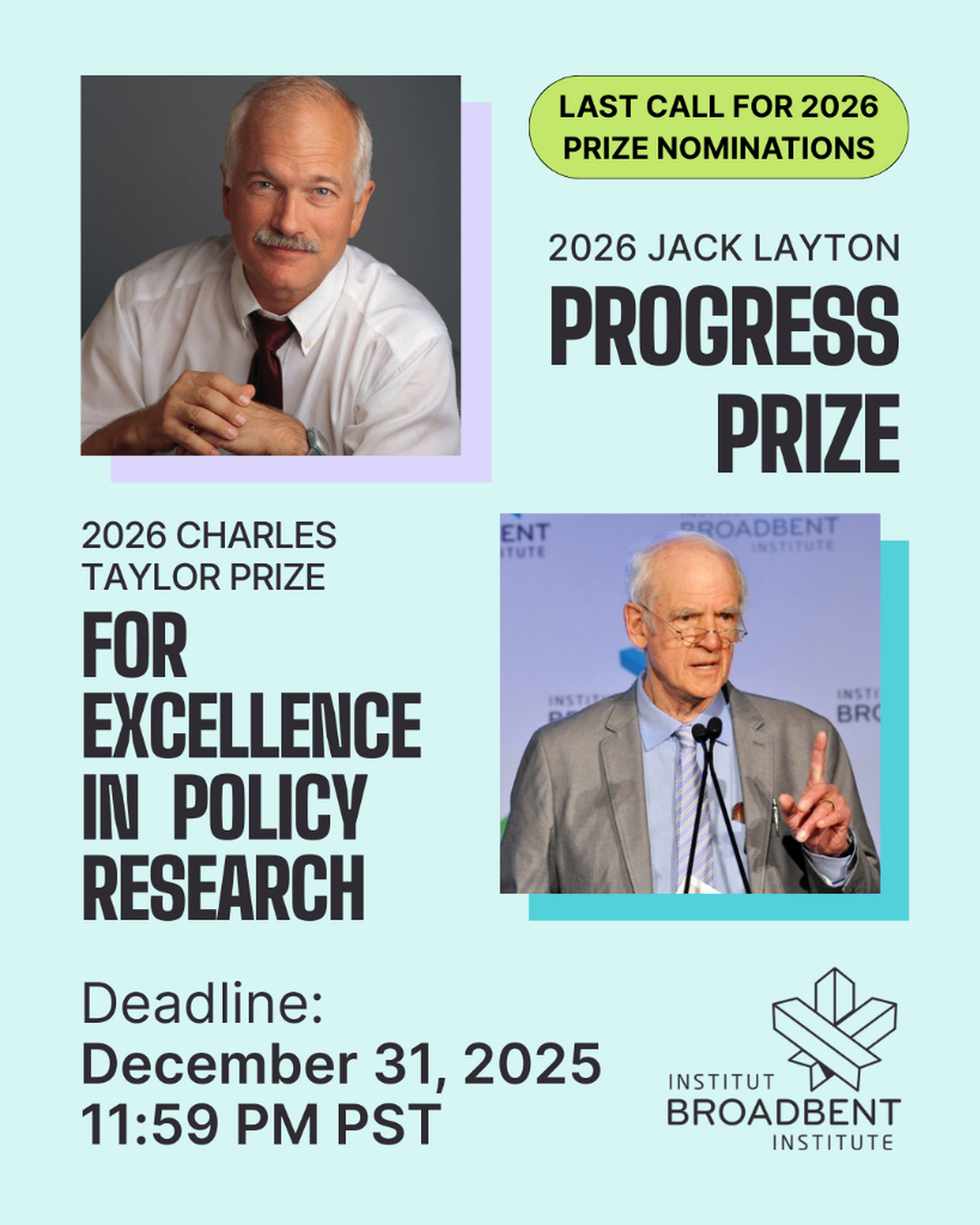 LAST CALL: Award Nominations - Broadbent Institute