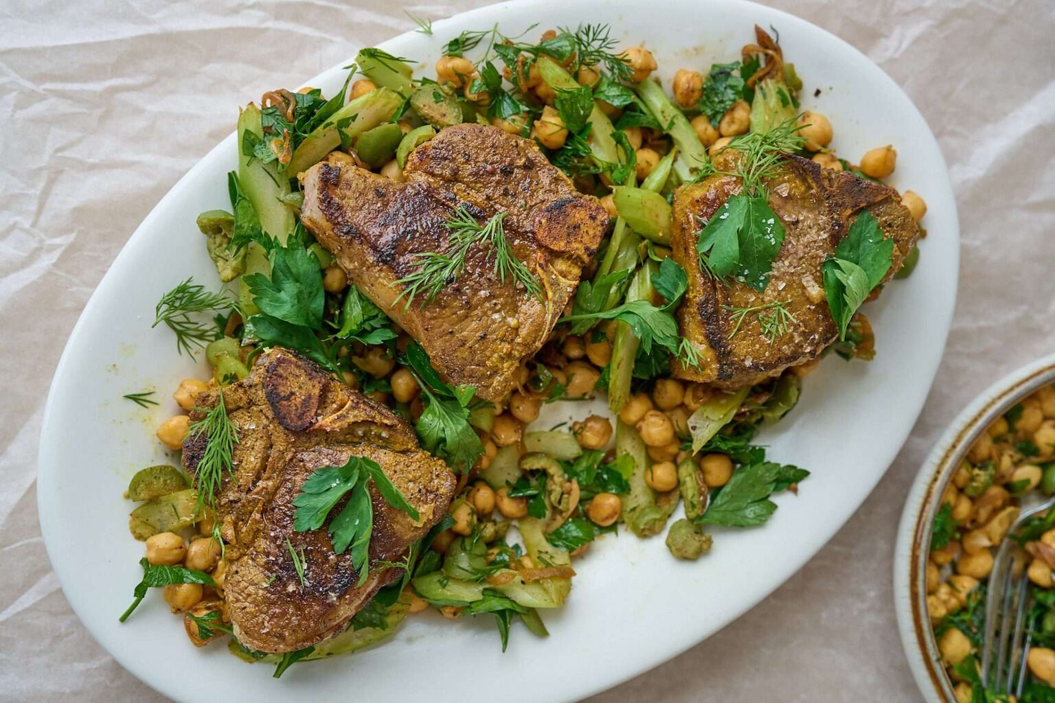 Lemon Turmeric Lamb Chops with Warm Chickpea Salad&nbsp;