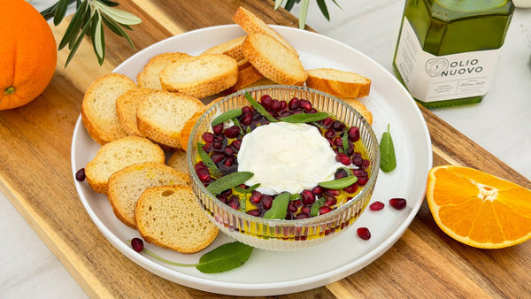WHIPPED RICOTTA WITH POMEGRANATE & ORGANIC OLIO NUOVO